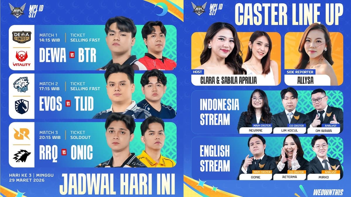 RRQ Hoshi and ONIC match graphic ahead of MPL ID Season 17 Royal Derby