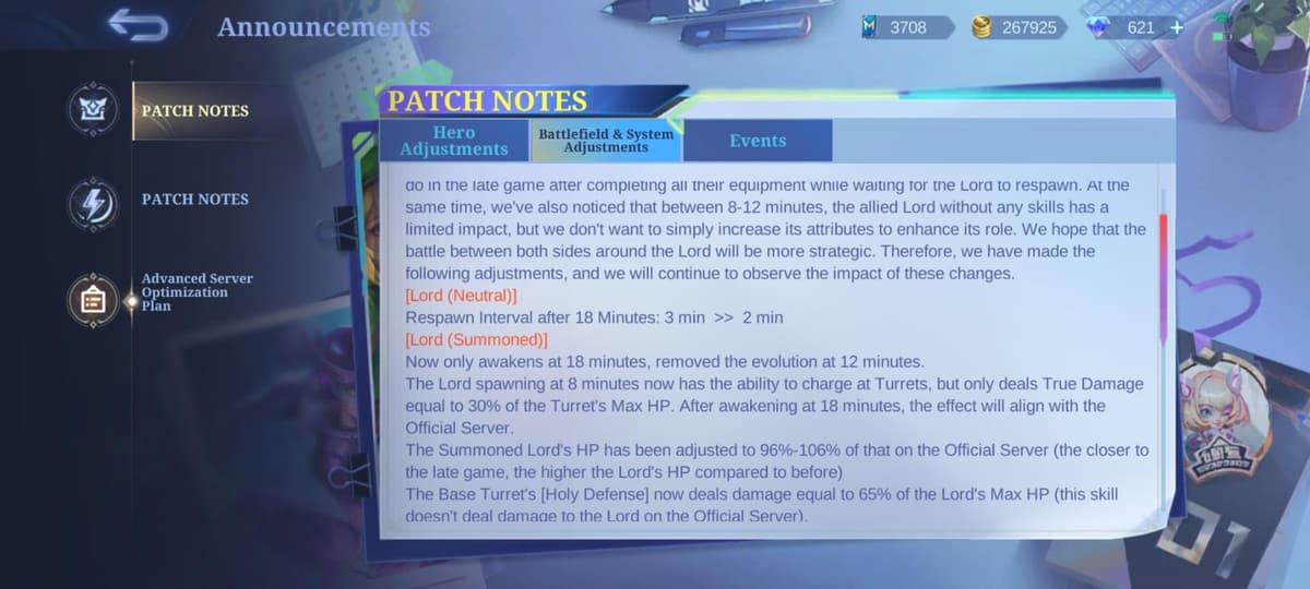 Mobile Legends Advanced Server patch notes preview graphic