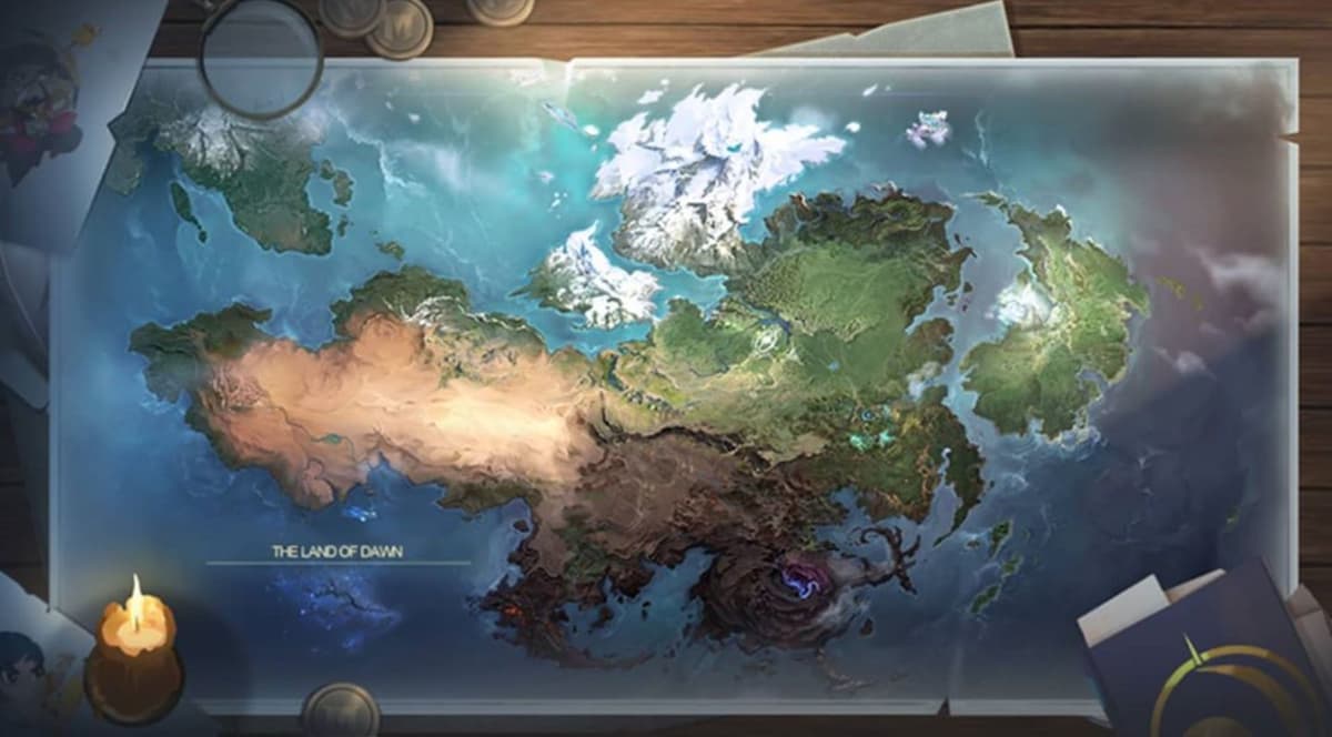 Mobile Legends Land of Dawn world map showing all major regions and factions