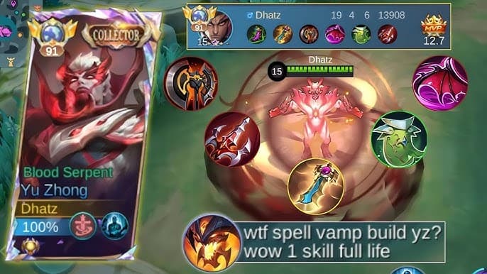 Yu Zhong spell vamp sustain build showcase MLBB 2026