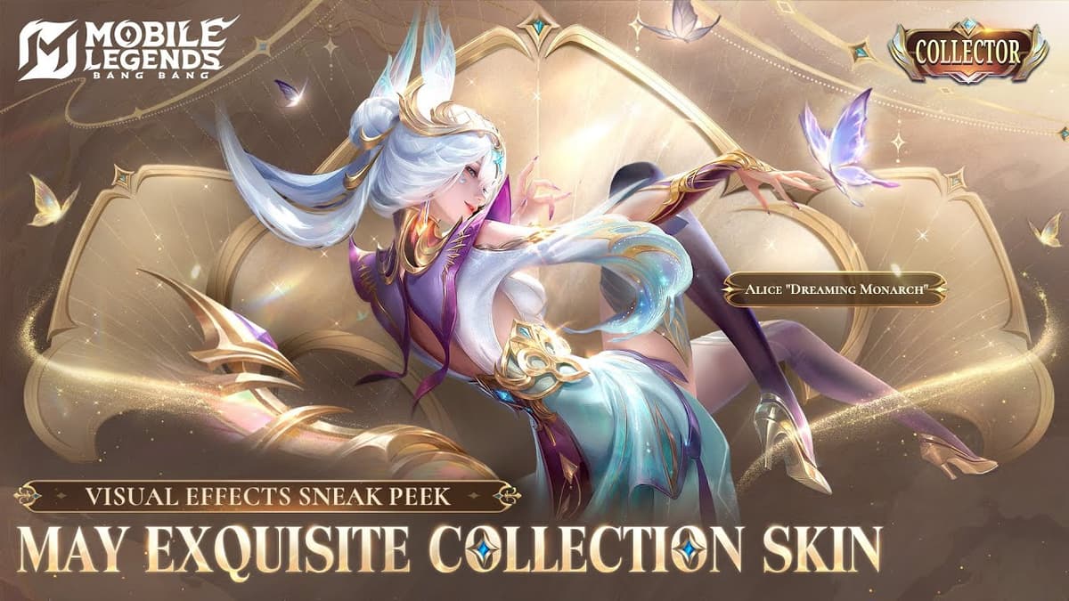 Alice Dreaming Monarch splash art in MLBB Collector skin