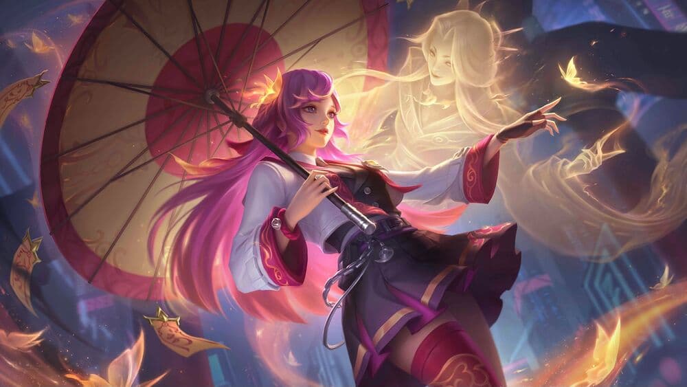 Kagura and Yu Zhong Exorcist skin splash art in MLBB