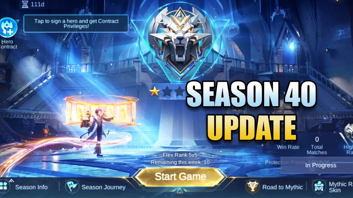 MLBB Season 40 update screen showing patch 2.1.61 seasonal changes and rank reset