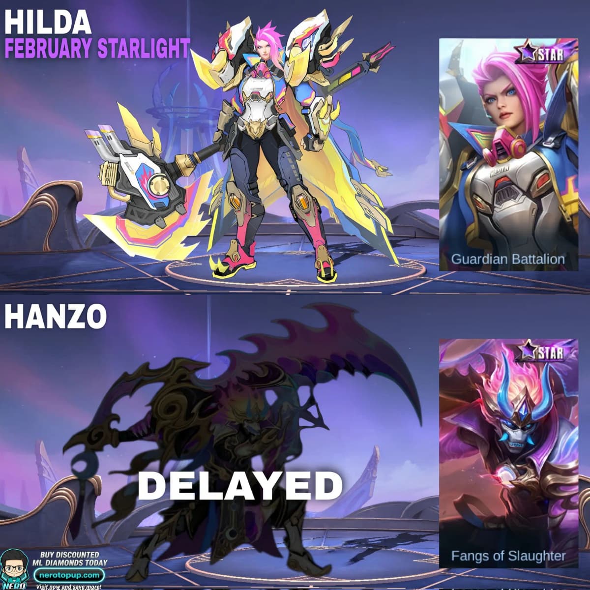 Hilda Guardian Battalion Starlight skin splash art showing Hilda in commanding military-inspired blue armor