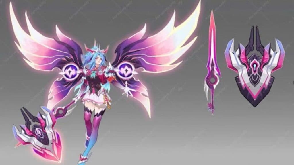 Freya Starborn Resolve Starlight skin for March 2026 with cosmic gold and blue celestial armor in MLBB