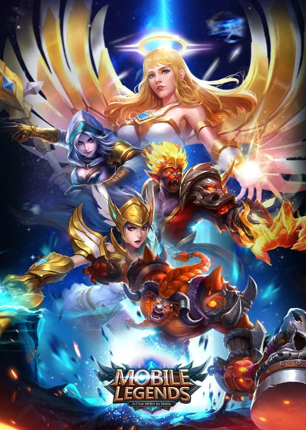 Mobile Legends Bang Bang hero splash art wallpaper featuring iconic MLBB heroes