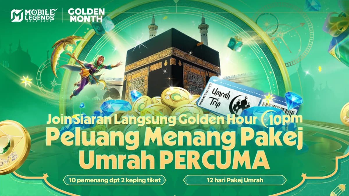 MLBB Golden Month 2026 Ramadan event key visual with crescent moon and golden glow
