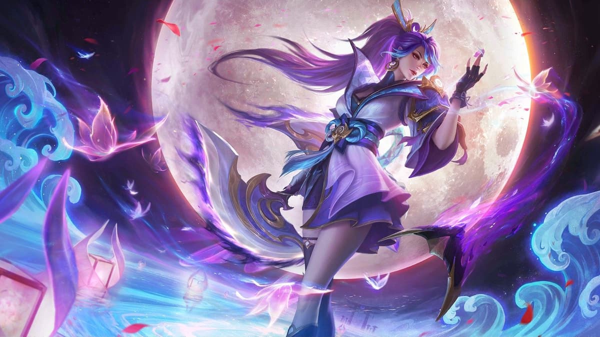 Hanabi Moonlit Ninja skin splash art, connected to Hirara through the Scarlet Shadow lore in MLBB