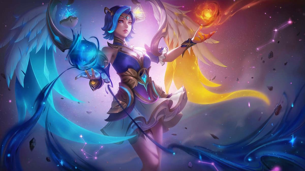 Lunox Libra zodiac skin splash art HD with balanced light and dark celestial effects MLBB