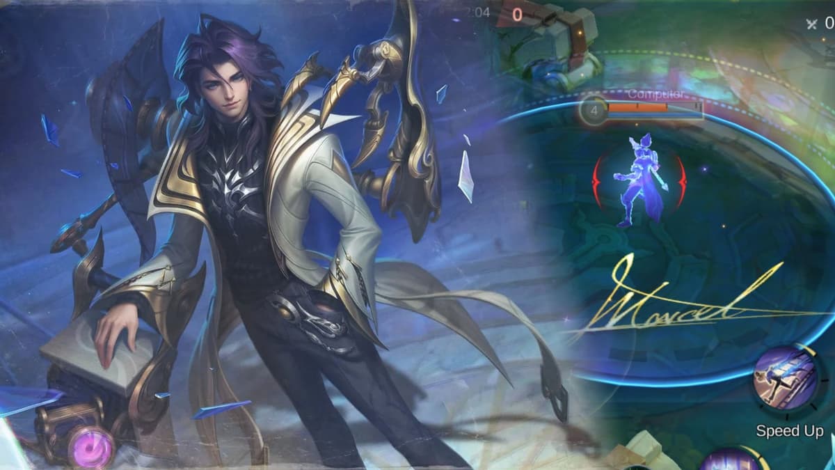 Marcel the Soul Photographer hero splash art in Mobile Legends Bang Bang with Clemar the camera