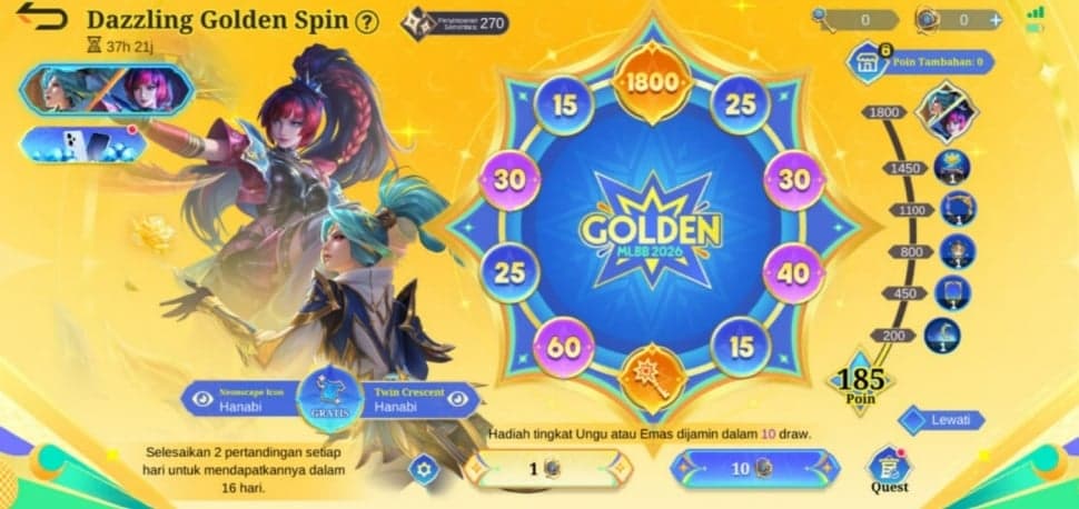 MLBB Golden Month 2026 promotional banner featuring event skins and Golden Spin rewards